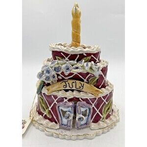 Vintage Blue Sky Clayworks July Birthday Cake Ceramic 2002 By Heather Goldminc